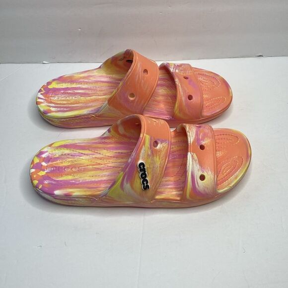 Crocs Classic Papaya Marble Multi Color Slide Sandal Size 12 Orange - Picture 6 of 8